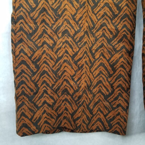 Garnet Hill Wide Leg Pants Women's 12 Pockets Linen Black Orange Chevron Tweed - Picture 6 of 16